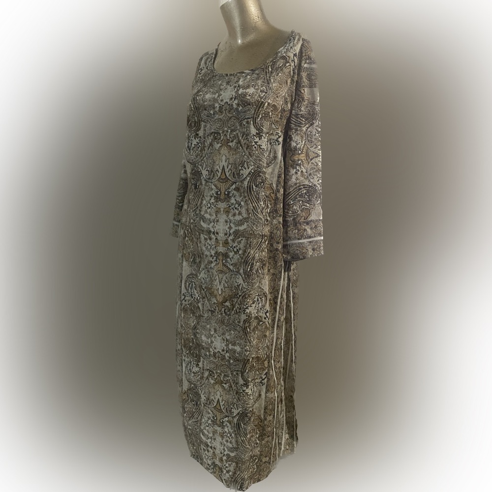 Long Sleeve Print Tunic with hip-high side slits, S
